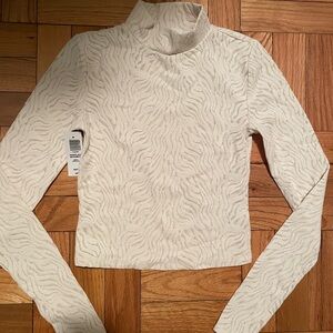 Aritzia Babaton shape lace mock neck beige crop top 2XS